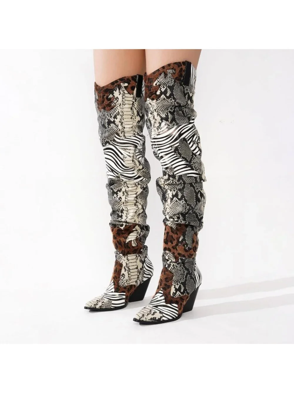Women's Animal Print Western Chunky Heel High Resistant Block Heels Cowboy Boots